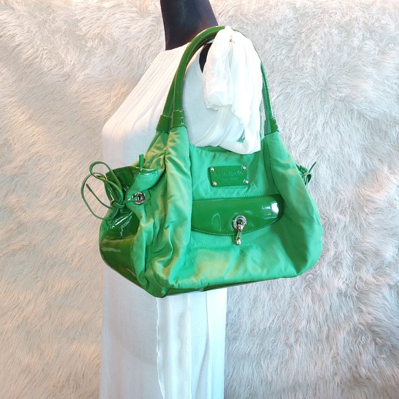 Kate Spade Green Nylon and Patent Leather Shoulder Bag - Picture 1 of 12